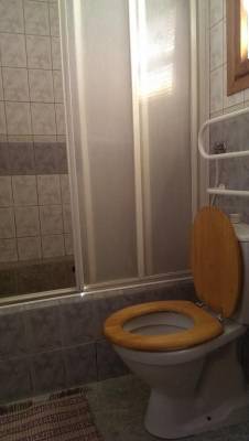 Kúpeľňa so sprchovacím kútom a toaletou v apartmáne na prízemí, Chata Ivka, Leštiny