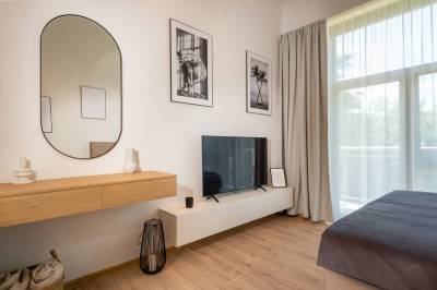 Obývačka s LCD TV a balkónom, Apartmán s balkónom, TALBERG - Apartmány Tále, Bystrá
