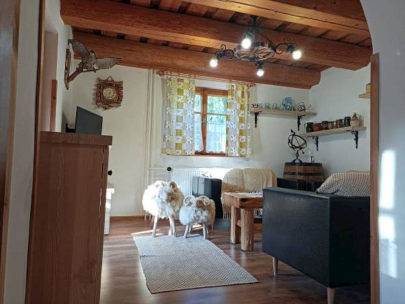Obývačka s pohovkou a TV, Chata Smrek a zvieracia mini farma, Jezersko