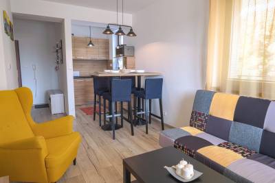 Obývačka s jedálenským posedením, AC Apartmán Granit 104, Vysoké Tatry